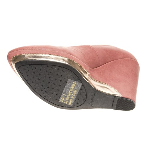 ... Rose Gold Platform Wedge Sandal Pump Shoes, Coral Pink PU Leather, 7.5