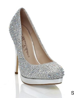 BLOSSOM-JENNIFER-3-Womens-Round-Toe-Slip-On-Sparkle-Stiletto-Heel-Platform-Pump-ColorSILVER-Size5-0