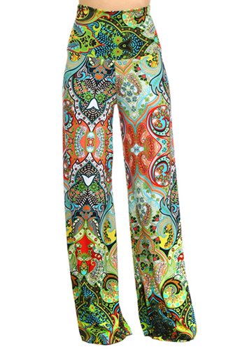 397 Tribal print, knit palazzo pants with a high fold-over waist and a ...