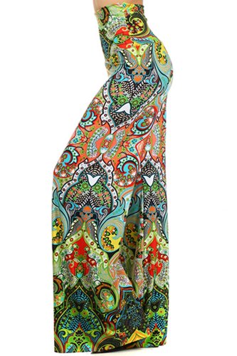 397 Tribal print, knit palazzo pants with a high fold-over waist and a ...