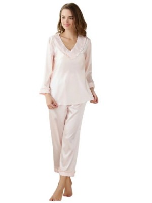Amy-Living-Women-Pure-Color-Pink-Pajamas-Pyjama-Trousers-Suits-Aq121-XL-0