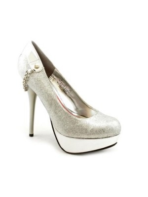 Baby-Phat-Marlena-Womens-Size-75-Silver-Textile-Platforms-Heels-Shoes-UK-5-0