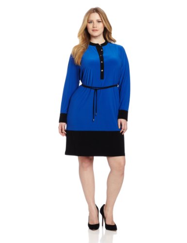 Calvin Klein Women's Colorblocked Shirt Dress, Ultramarine, 3X - Top ...