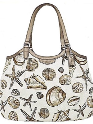 Coach-Resort-Shell-Canvas-Print-Shoulder-Beach-Tote-Handbag-Purse-F29063-0