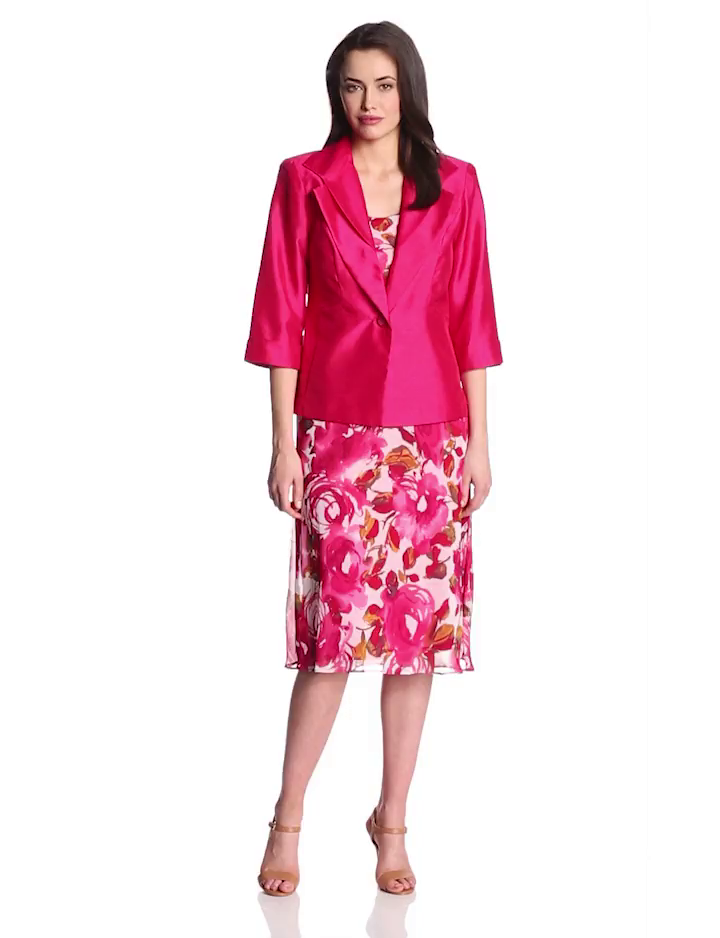 Dana Kay Women's Floral Printed Jacket Dress, Raspberry, 14 - Top ...