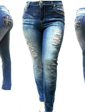 E-LINE-Distressed-plus-size-DARK-BLUE-DENIM-JEANS-HIGH-WAIST-WOMENS-SKINNY-pants-3X-0