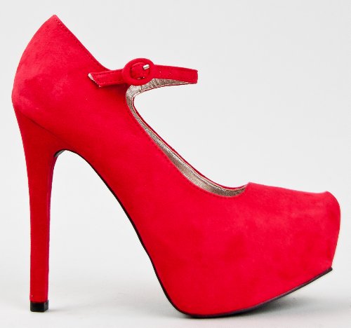 Marquise02 Suede Mary Jane Pumps RED - Top Fashion Web