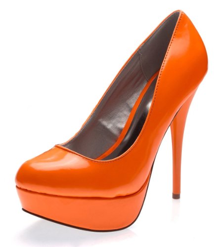 Qupid Women's Round Toe Shiny Shoes High Heel Classic Platform Stiletto ...