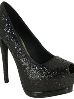 Womens-Keyhold-Open-Peep-Toe-Platform-High-Heel-Stiletto-Pumps-Shoes-Black-Glitter-Size-9-0