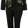 Womens-Pinstripe-Jacket-and-Pant-Suit-Set-with-Scarf-BlackOlive-14P-0