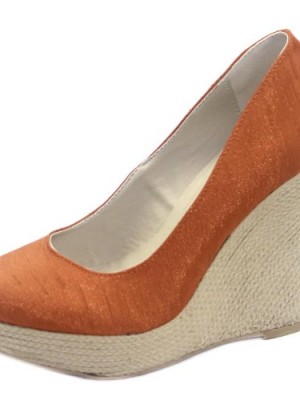 Womens-Qupid-Resort-01-Orange-Satin-Silk-Wedges-High-Heel-Shoes-Orange-9-0