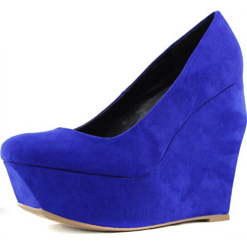Women's Qupid Taken-01 Cobalt Blue Velvet Wedges High Heel Shoes, Blue ...