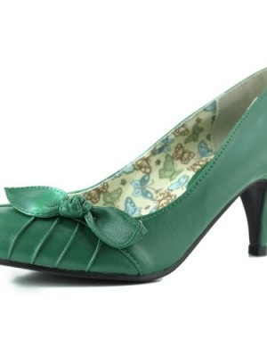 Womens-Round-Toe-Casual-Kitten-Classic-Pumps-High-Heel-Green-Color-Green-6-0