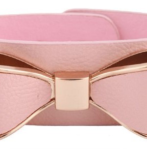 2-Pieces-of-Pink-with-Goldtone-Leather-Bow-Style-Adjustable-Snap-Bracelet-0