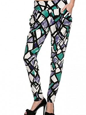 2LUV-Womens-Abstract-Mosaic-Print-Harem-Pants-Black-Teal-SM-YC004H-0