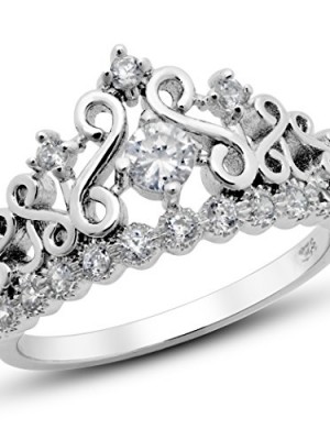 925-Sterling-Silver-Cubic-Zirconia-Princess-Crown-Tiara-CZ-Band-Ring-Nickel-Free-Sz-7-0