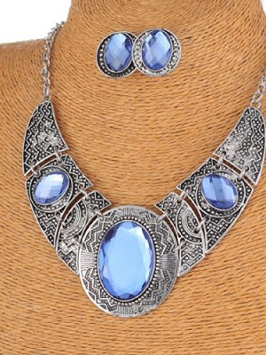 Acrylic-Royal-Blue-Black-Tibet-Silver-Hollow-Out-Necklace-Earrings-Jewelry-Set-0