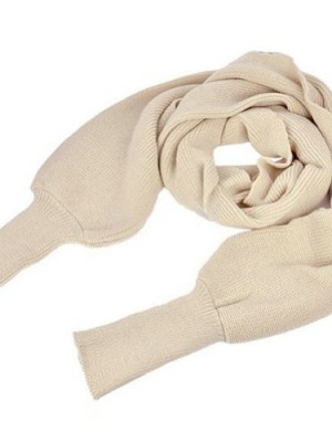 Asoidchi-Women-Solid-Scarf-With-Sleeve-Crochet-Knit-Long-Soft-Wrap-Shawl-Scarves-Beige-0