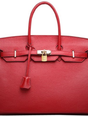 Bagroo-100-Genuine-Leather-Handbag-Padlock-Handbags-Satchel-Padlock-Tote-Purse-Big-35cm-Red-0