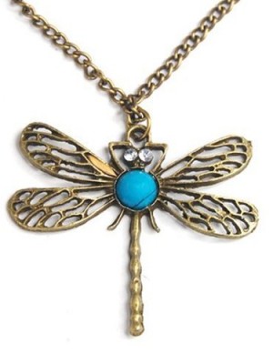 Classic-vintage-Bronze-dragonfly-pendant-necklace-chain-0