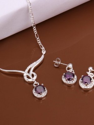 Cy-buity-Lovely-Swing-Shape-Purple-Zircon-Necklace-Earring-925-Silver-Plated-Jewelry-Set-0
