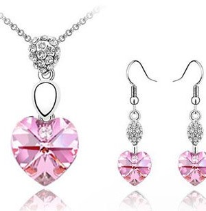 Everbling-Heart-Pink-Swarovski-Elements-Crystal-Pendant-Necklace-18-and-Earrings-Jewelry-Set-0