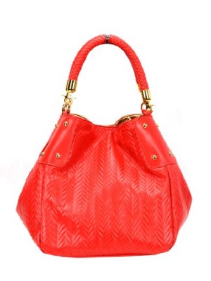 FASH-Faux-Leather-Tote-Purse-Gold-Plated-Red-0