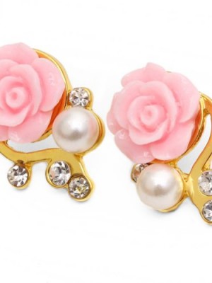 Fashion-Girl-Lady-Women-Hot-Sweet-OL-Rose-Flower-Rhinestone-Pearl-Ear-Stud-Earrings-Pink-Colors-WHS31-J-1-0