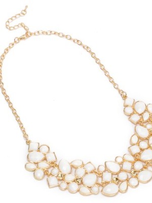 Fashion-Golden-Chain-Style-Jewelry-Rhinestone-White-Resin-Pendant-Necklace-0