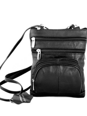 Genuine-Leather-Organizer-Womens-Crossbody-Bag-Black-0