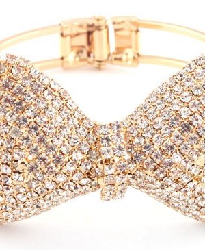 Goldtone-Iced-Out-Bow-Tie-Style-Bangle-Bracelet-0
