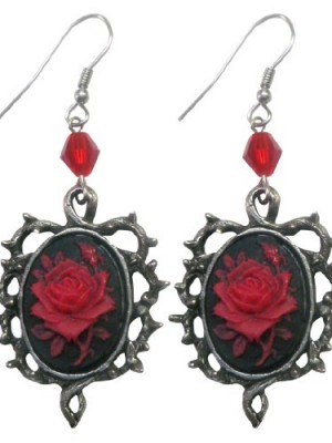 Gothic-Red-Rose-Cameo-Pewter-Earrings-Costume-Jewelry-Accessories-0