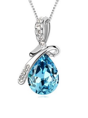 HSG-Fashion-Sterling-Silver-Aquamarine-Blue-Tear-shape-Precious-Drop-Pendant-Necklace-0