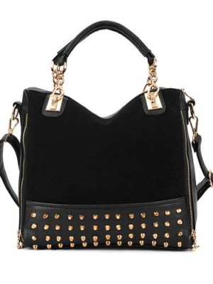 Highwinwin-Fashion-Women-Lady-Rivet-Studded-Tote-Medium-Handbag-Shoulder-Bag-Tote-Black-0