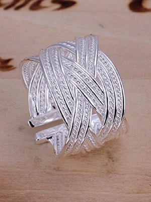 Hot-Style-Noble-Jewelry-925-Silver-Plated-Fashion-Women-Ring-Wide-Big-Net-Weave-Open-0