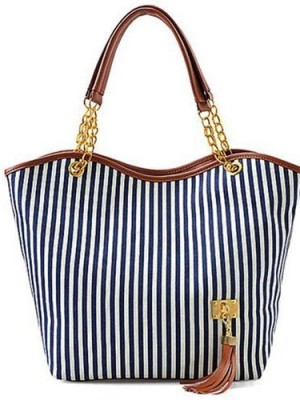 Hunnt-New-Fashion-Stripe-Design-Women-Street-Snap-Candid-Tote-Single-Shoulder-Canvas-Bag-Handbag-Black-0