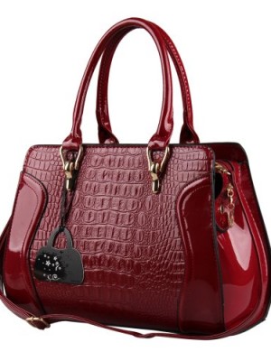 Hynes-Eagle-Patent-Leather-Crocodile-Pattern-Tote-Bags-Top-Handle-Handbags-wine-red-0