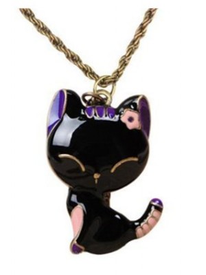 KATGI-Fashion-Vintage-Glazed-Black-Lady-Cat-Pendant-Chain-Necklace-0