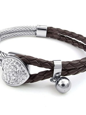 KONOV-Jewelry-Womens-Leather-Stainless-Steel-Bracelet-Heart-Charm-Braided-Cuff-Bangle-Brown-Silver-0