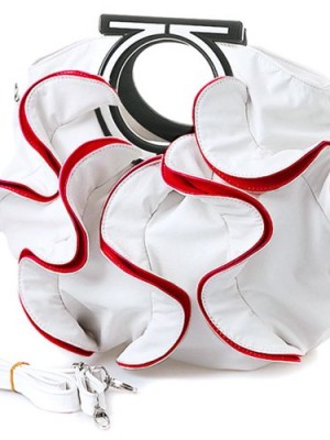 MG-Collection-Stylish-White-Red-Large-Ruffles-Handbag-wShoulder-Strap-0