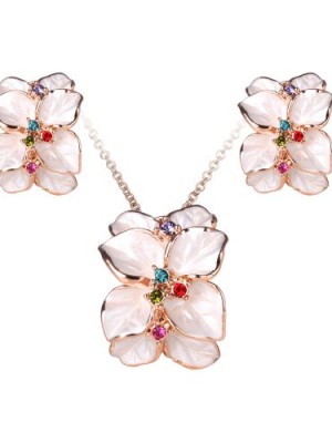 Mothers-Day-Gifts-Fashion-Plaza-Rose-Gold-Finish-White-Enamel-Flower-Stud-Earrings-and-Pendant-Necklace-Jewelry-Set-S59-0