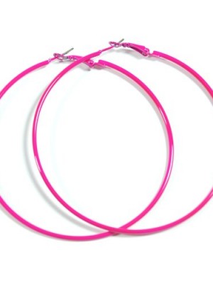 NEON-HOT-PINK-Hoop-Earrings-50mm-Circle-Size-Bright-Flourescent-Vibrant-Colors-0