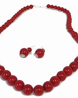 Red-30-Graduated-Beaded-Necklace-Matching-Earring-Set-0