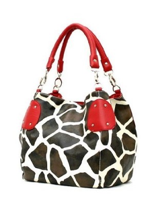 Red-Large-Vicky-Giraffe-Print-Faux-Leather-Satchel-Bag-Handbag-Purse-0
