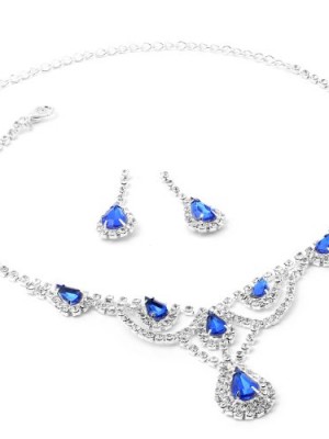 Silver-Crystal-Drapes-with-Sapphire-Teardrop-Accents-Necklace-Matching-Dangle-Earrings-Jewelry-Set-0