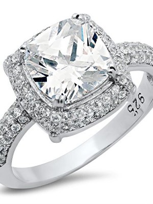 Sterling-Silver-925-Cubic-Zirconia-CZ-3-Ct-Cushion-Cut-Halo-Engagement-Ring-Sz-6-0