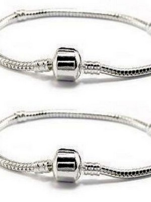 Two-2-Beautiful-Silver-Plated-Snake-Chain-Classic-Bead-Barrel-Clasp-Bracelet-for-Beads-Charms-Available-All-Size-Used-Drop-Down-Menu-79-Inches-0