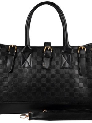 Veevan-Checkered-Leather-Large-Satchel-Shoulder-Bags-Black-0