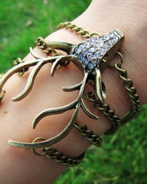 Vintage-Style-Antique-Bronze-Deer-Antler-Pendant-Women-Jewelry-Bangle-Chain-Cuff-Bracelet-SL2270-0