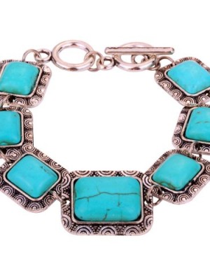 Yazilind-Handmade-Ethnic-Tibetan-Silver-Rectangle-Turquoise-Bracelet-Bangle-0